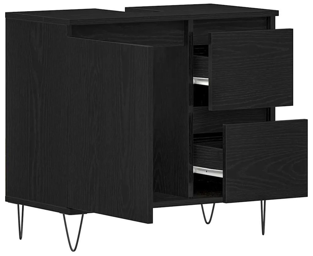 Armário para Lavabo vidaXL Preto Carvalho 65x33x60 cm Madeira Ingeneri