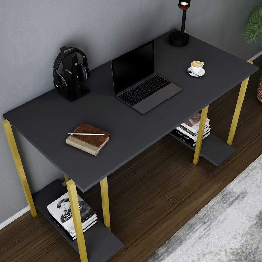 Secretária Academy – Dourado e Antracite – 125,2 cm x 60 cm x 73,8 cm