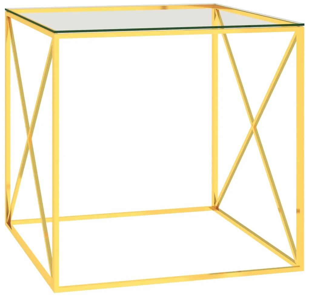 289022 vidaXL Mesa de centro 55x55x55 cm aço inoxidável e vidro dourado