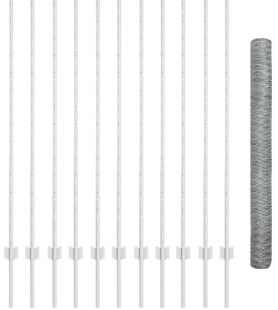 Postes de Cerca da vidaXL 22 pcs U-Channel 140 cm Aço Galvanizado