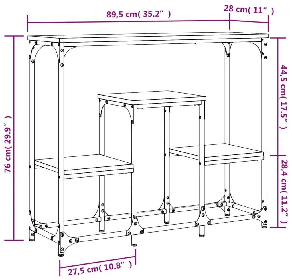 Mesa consola 89,5x28x76 cm derivados de madeira cinzento sonoma