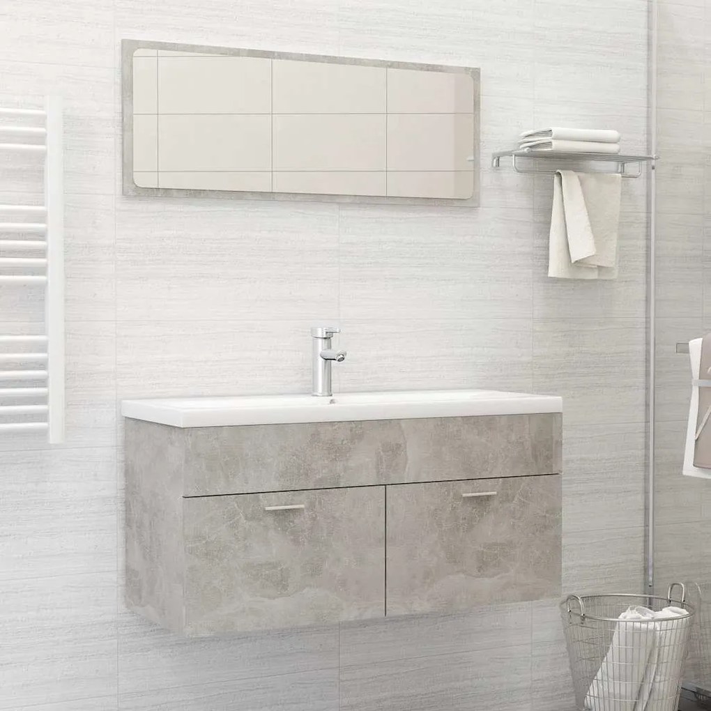 vidaXL 2 pcs conj. móveis casa de banho contraplacado cinzento cimento