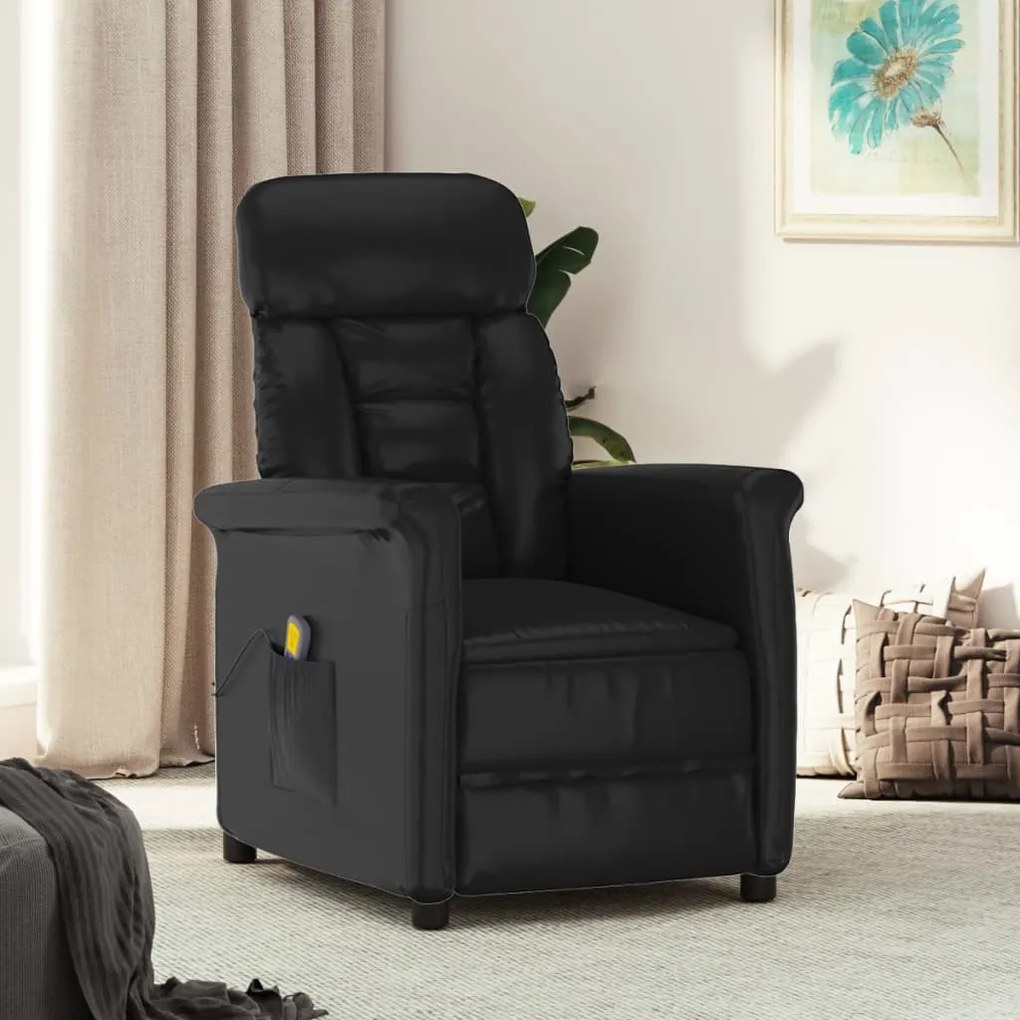329678 vidaXL Poltrona de massagens couro artificial preto