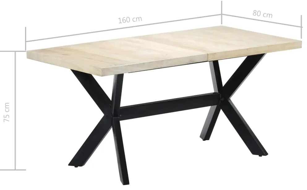 Mesa de jantar 160x80x75 cm madeira de mangueira maciça branco