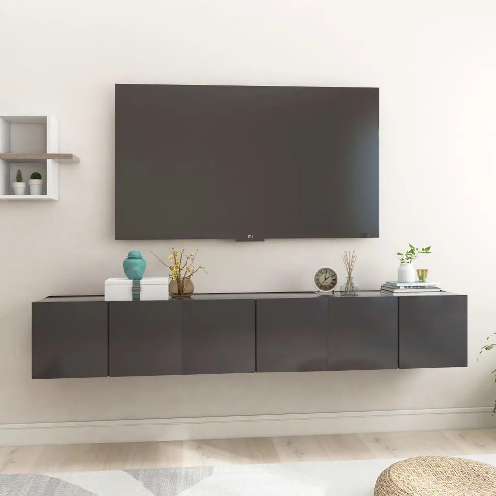 vidaXL Móveis de TV para parede 3 pcs 60x30x30 cm cinzento
