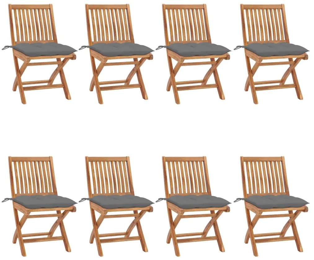 vidaXL Cadeiras de jardim dobráveis c/ almofadões 8 pcs teca maciça