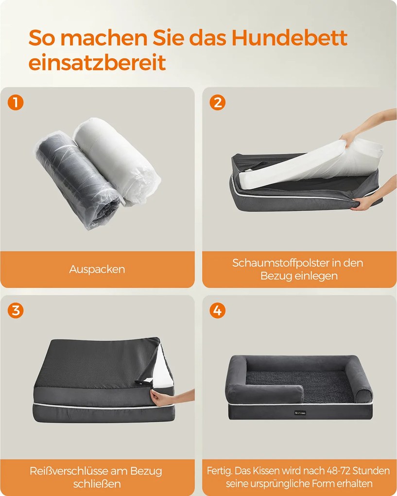 Cama ortopédica para cães com rebordo elevado 120 x 85 x 25 cm Cinzento escuro