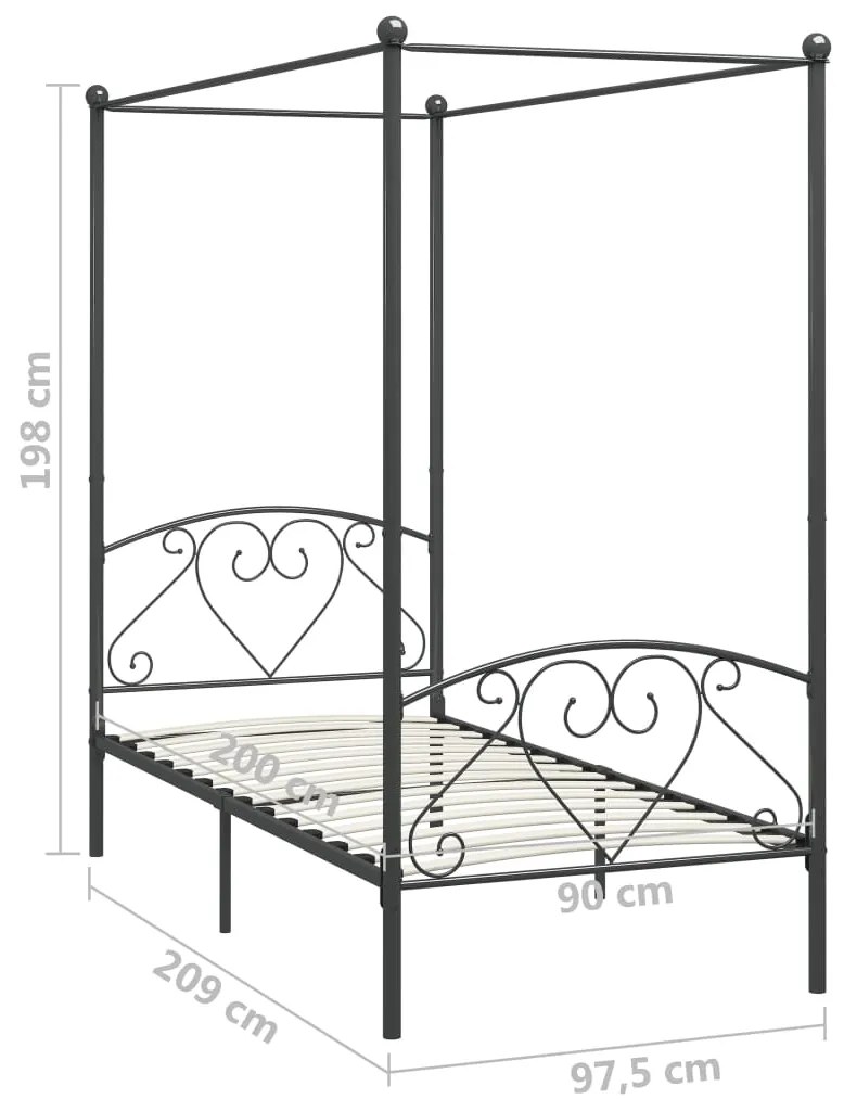 Estrutura de cama com dossel 90x200 cm metal cinzento