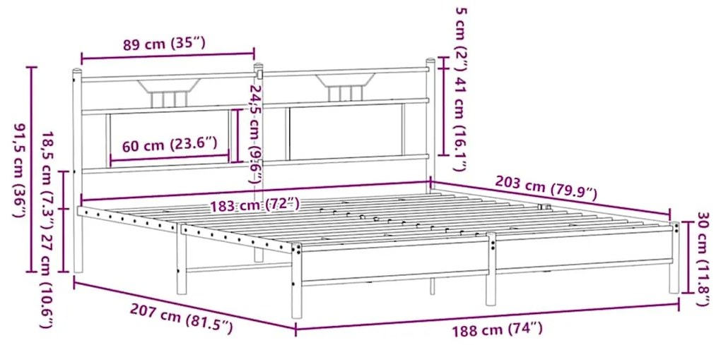 Estrutura de cama sem colchão 183x203 cm carvalho castanho