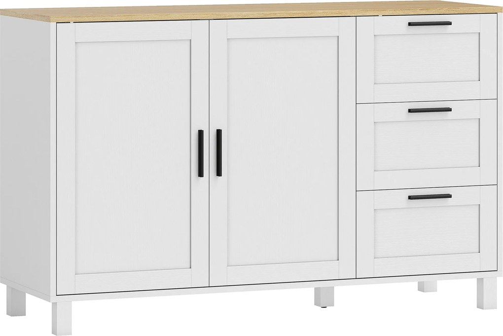 HOMCOM Aparador moderno com portas soft-close, armário para bar de café com 3 gavetas e prateleira ajustável, Branco | Aosom Portugal