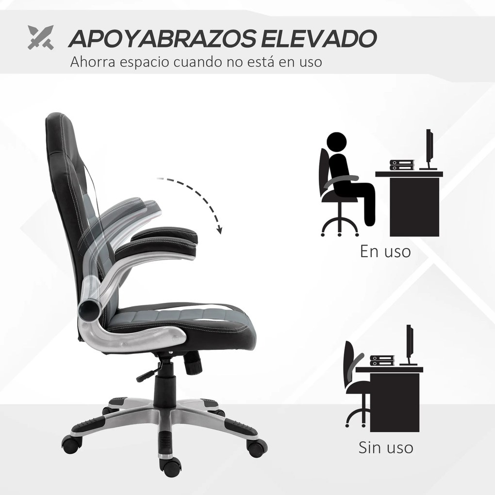 HOMCOM Cadeira de escritório ergonômica Altura ajustável apoio de Braç