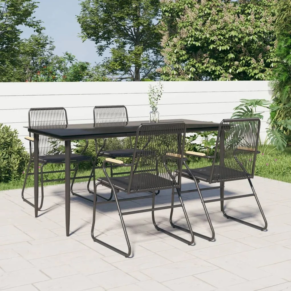 vidaXL Conjunto de jantar para jardim 5 pcs vime PVC preto
