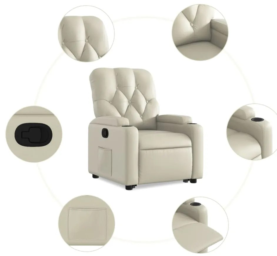 Poltrona reclinável elevatória couro artificial cor creme