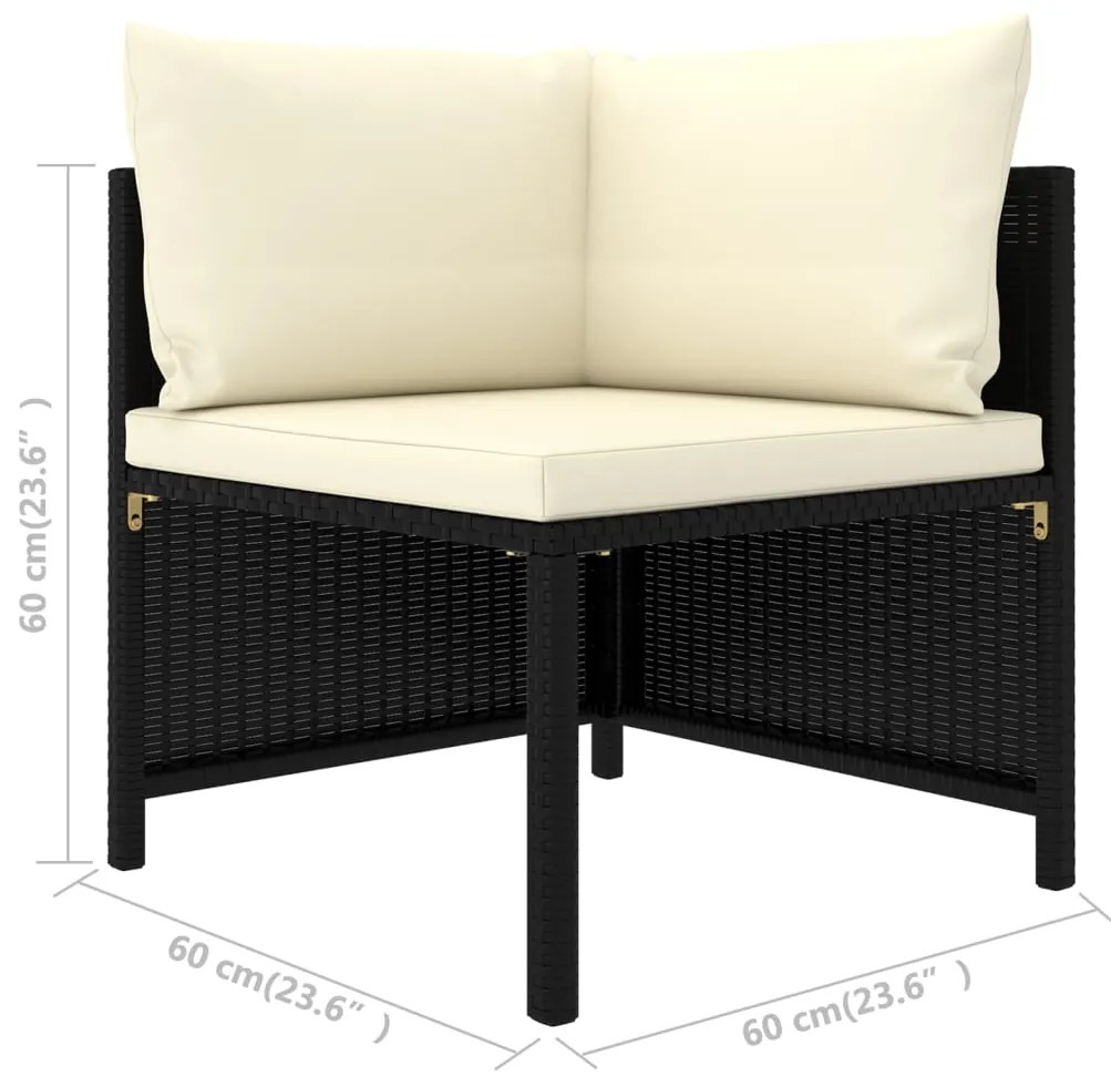 9 pcs conjunto lounge de jardim c/ almofadões vime PE preto