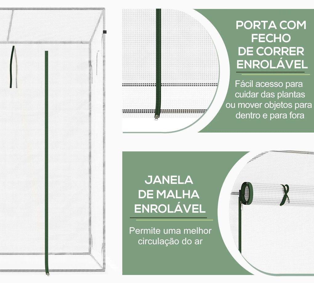 Estufa de Jardim Pequena Estufa de Exterior com Janelas e Estrutura de Aço Estufa de Cultivo 200x76x168 cm Branco