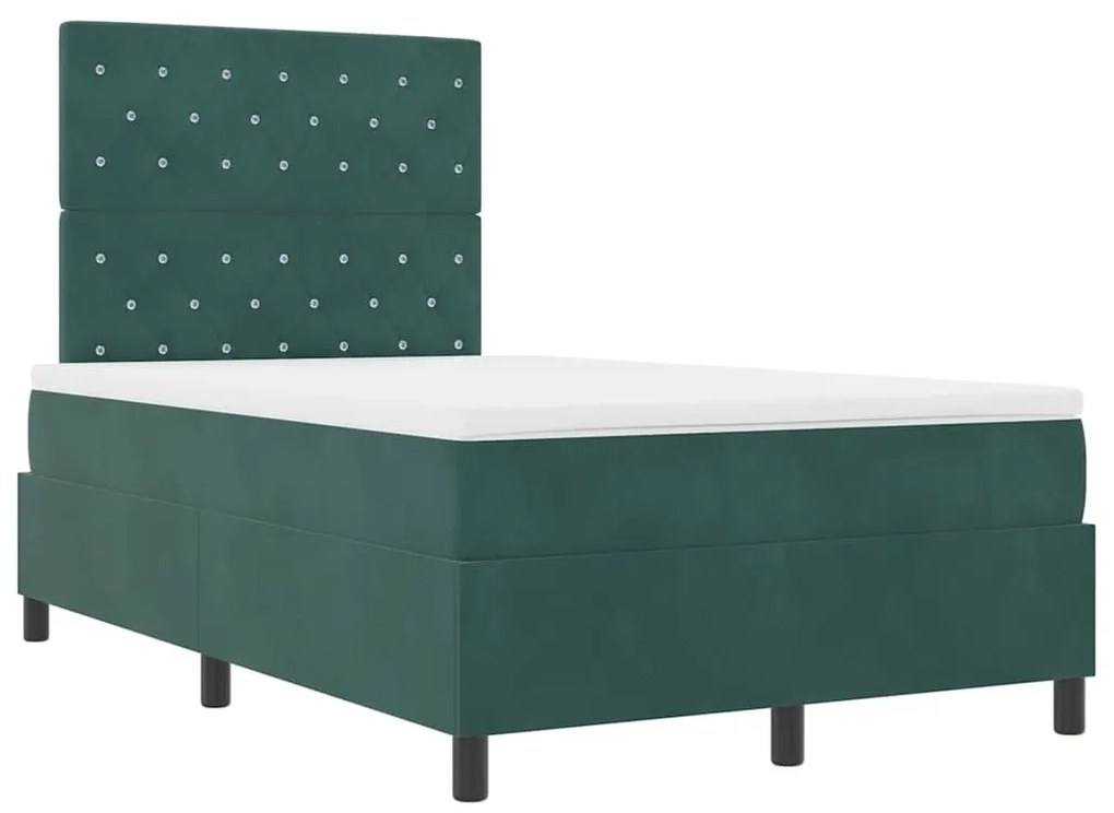 Cama Box com Colchão &amp; LED Verde Escuro 120x200 cm Veludo