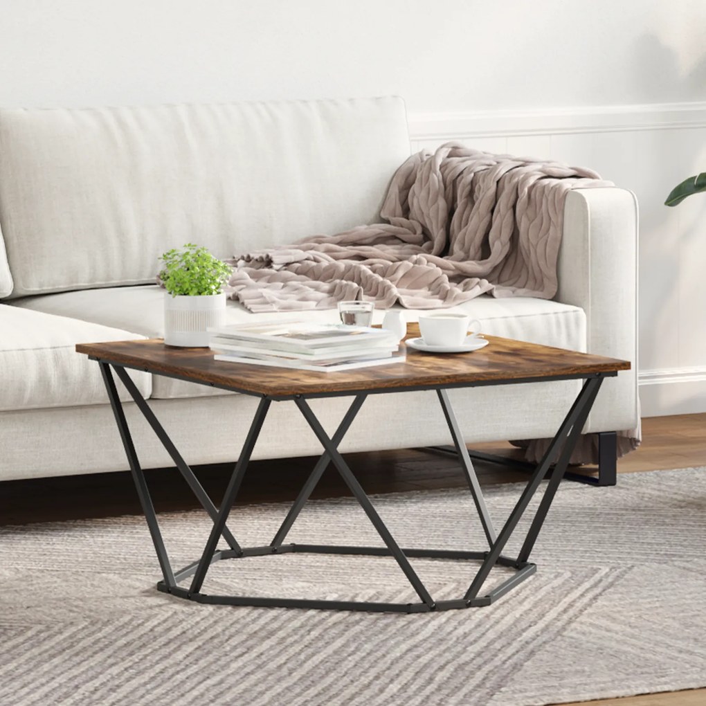 vidaXL Mesa de Centro em Carvalho Fumado 80x80x45 cm em Madeira Engenharia