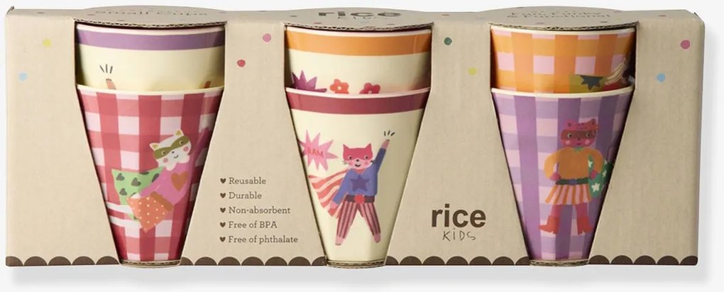 Conjunto de 6 copos pequenos de melamina HERO 160 ml rice para criança quadrados rosa