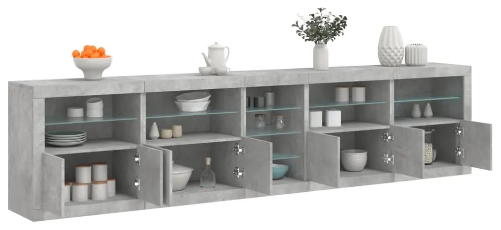 vidaXL Aparador com luzes LED 283x37x67 cm cinzento cimento