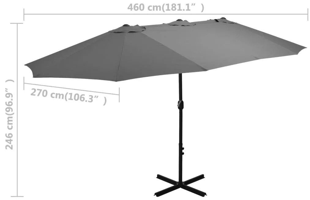 Guarda-sol de exterior c/ mastro alumínio 460x270 cm antracite