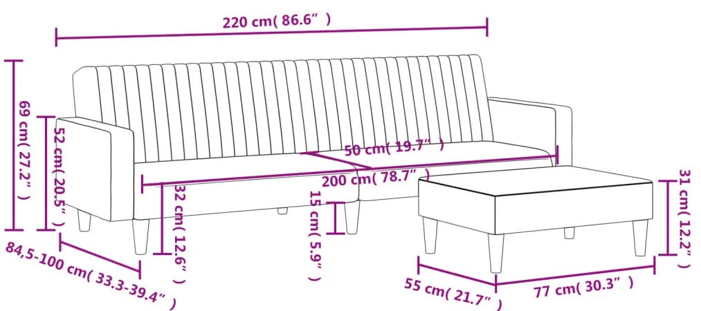 2 pcs conjunto de sofás veludo cinzento-claro