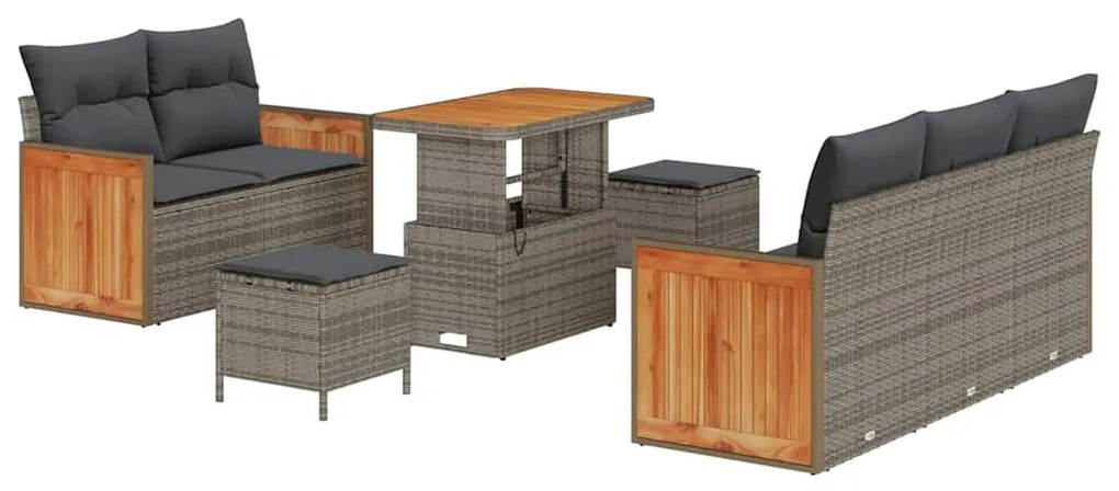 Conjunto de Sofá de Jardim vidaXL 8 Peças com Almofadas Cinza Rattan d