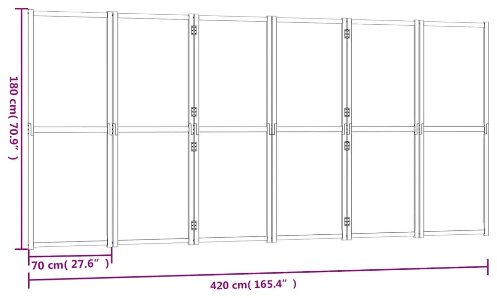 Divisória/biombo com 6 painéis 420x180 cm branco nata