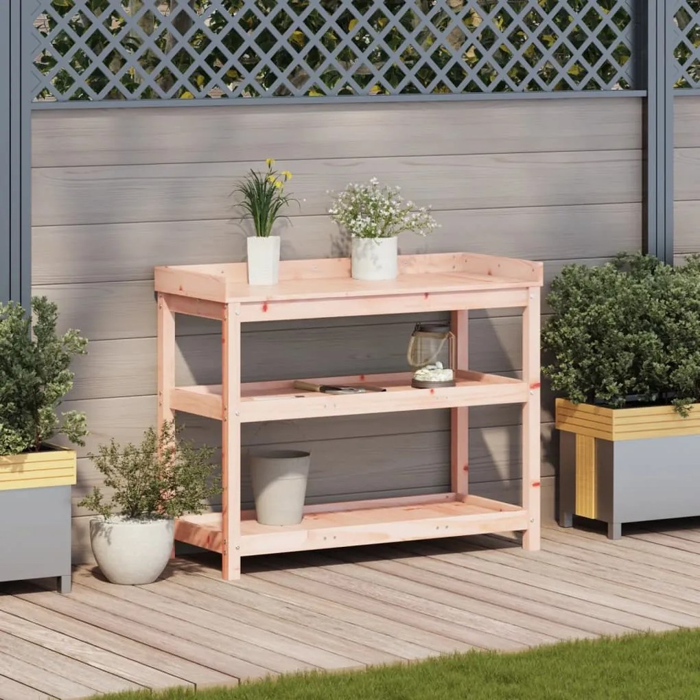 Mesa de jardinagem com prateleiras madeira de douglas maciça