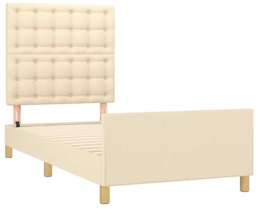 Estrutura de cama c/ cabeceira tecido cor creme 90x190 cm