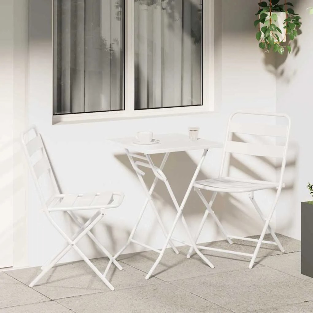 vidaXL Conjunto Bistro Dobrável de 3 Peças Branco Aço
