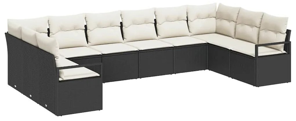 Sofá de Jardim Modular com 10 Peças e Almofadas Pretas
