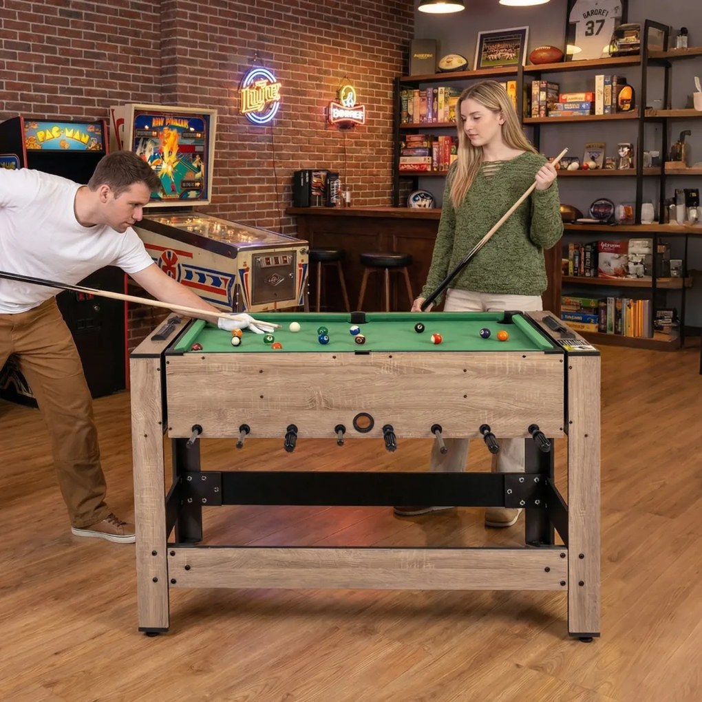 Mesa de Jogos matraquilhos e  Mesa de bilhar 124 x 60,5 x 81 cm rotativa 2 em 1 Preto e castanho