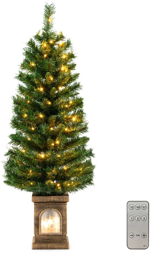 Árvore Natal de entrada de 120 cm com 100 luzes LED temporizadas, 3 modos de iluminação e 160 pontas de ramos Verde+dourado