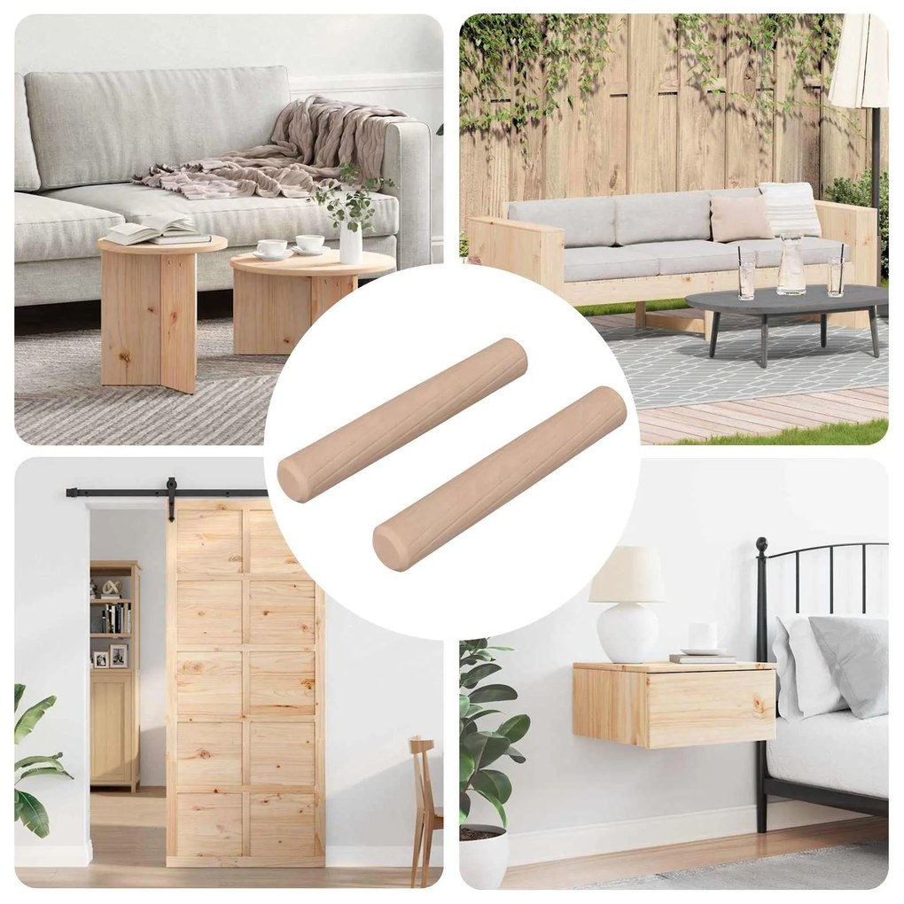 vidaXL Dowels de madeira 2 pcs Natural Ø 6 x 40 mm Madeira Sólida