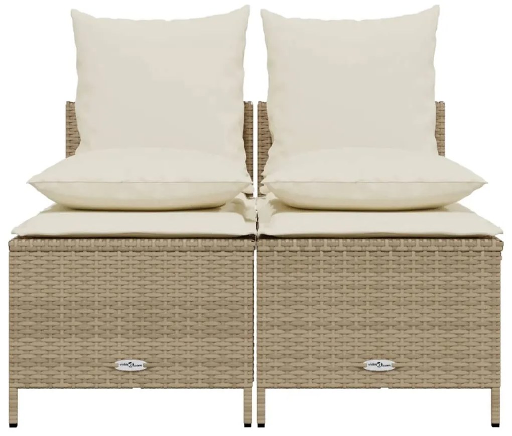 4 pcs conjunto de sofás para jardim c/ almofadões vime PE bege