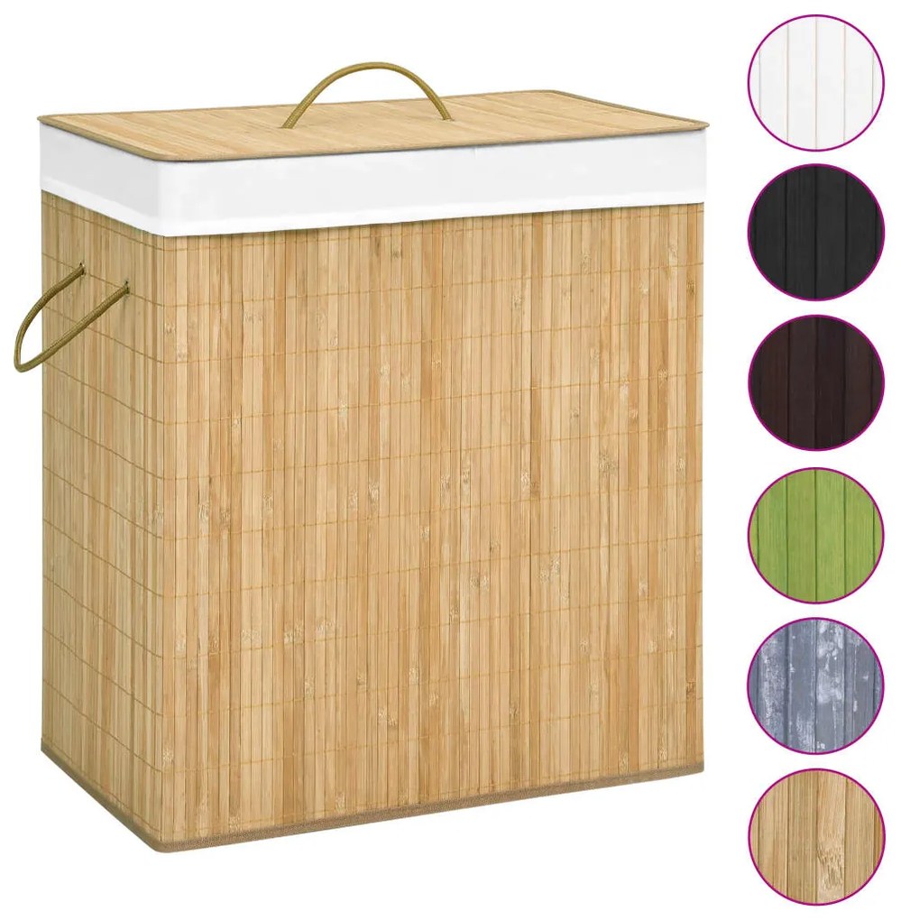Cesto para roupa suja c/ 2 secções 100 L bambu