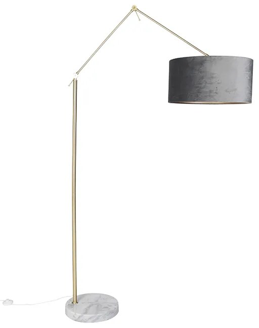 Candeeiro de pé moderno dourado com abajur em veludo cinzento 50 cm - Editor Moderno