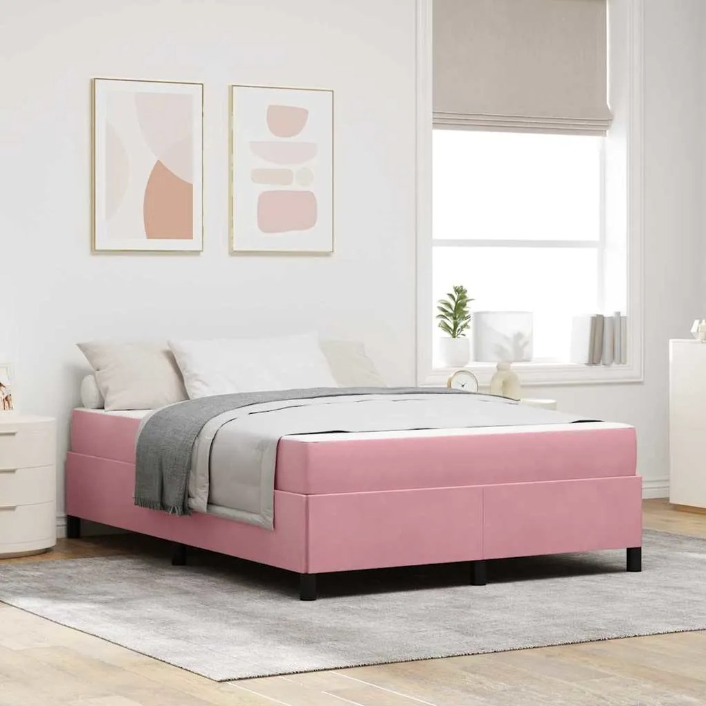 vidaXL Estrutura da Cama Outros Rosa e branco 140 x 190 cm Veludo