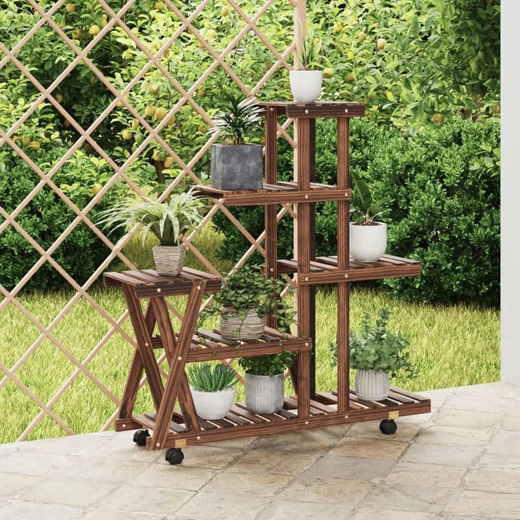 362881 vidaXL Suporte de plantas com rodas 95x25x101 cm abeto maciço
