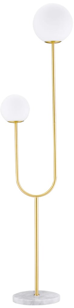 HOMCOM Candeeiro de Pé em Metal 25W Candeeiro de Pé Dourado para Sala de Estar com 2 Ecrãs em Vidro Fosco 33x25x155,5 cm Branco e Dourado | Aosom Portugal