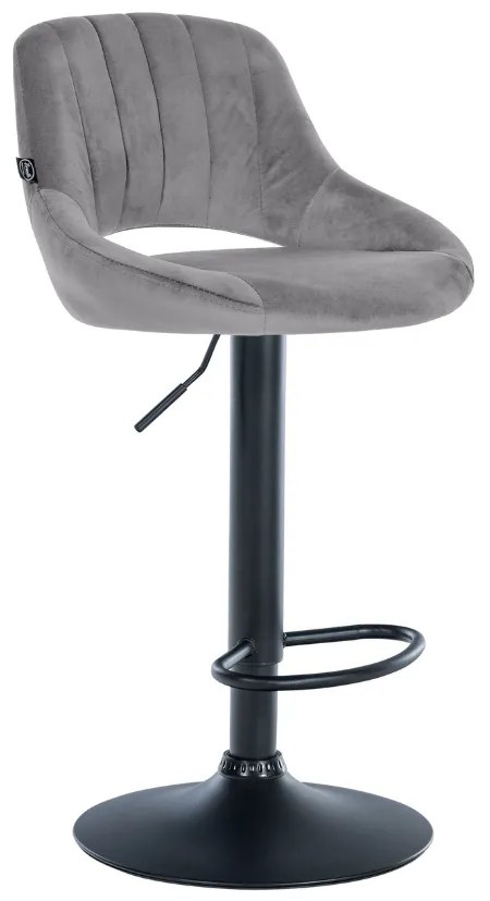 Banco alto Milet em veludo com estrutura preta 85-106 x 47 x 48 cm Cinzento