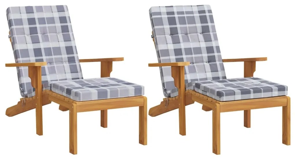 Almofadões p/ cadeira terraço 2 pcs tecido oxford xadrez cinza