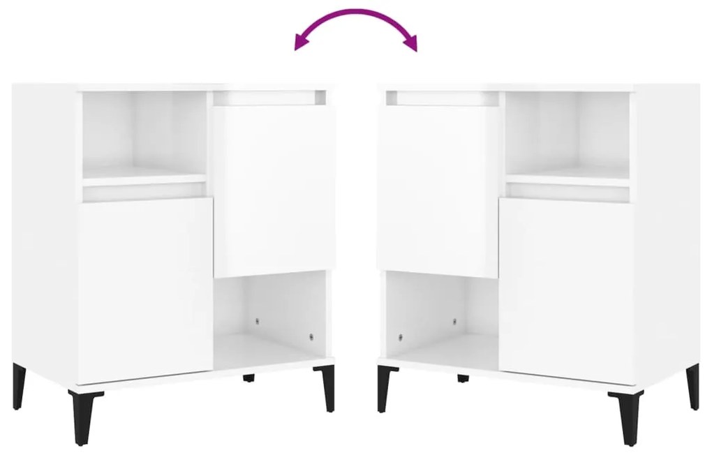 Aparadores 3 pcs 60x35x70 cm derivados madeira branco brilhante