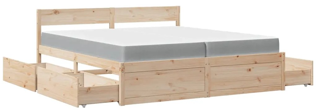 Cama com gavetas e colchão 200x200 cm madeira de pinho maciça
