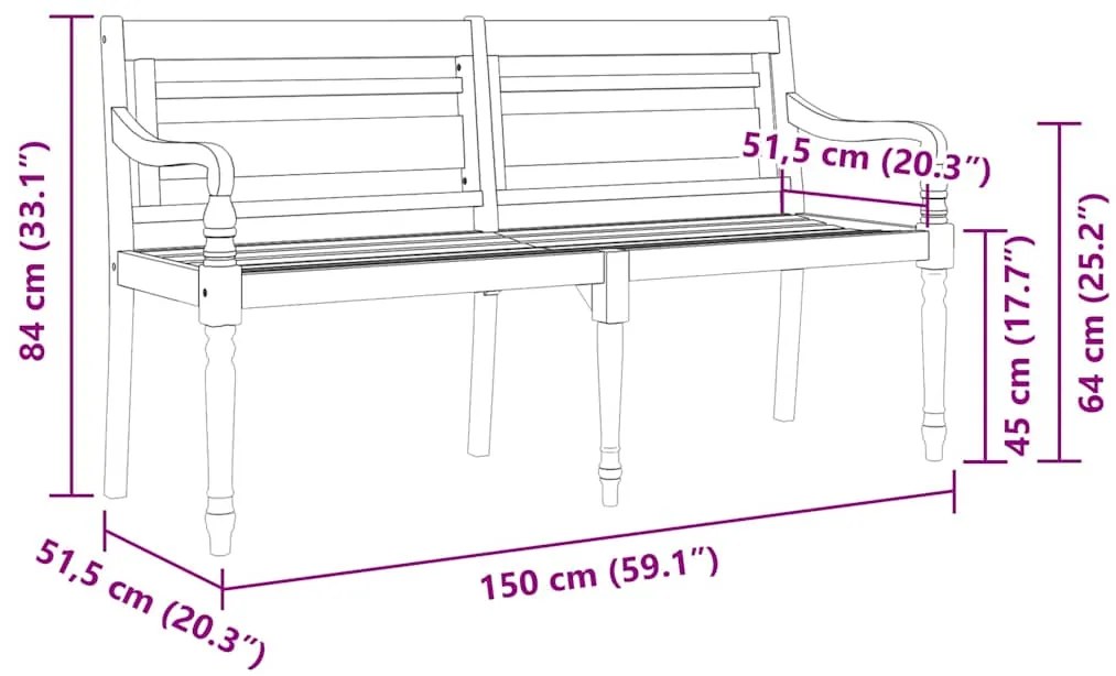 Banco Batávia c/ almofadão cinza 150 cm madeira de teca maciça