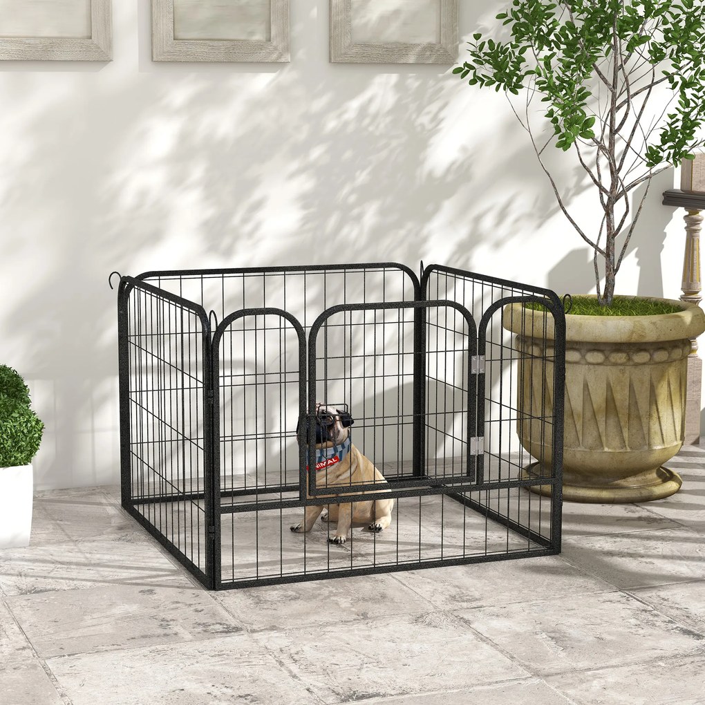 PawHut Parque para Cães com 4 Painéis Parque para Animais de Estimação Dobrável 82x82x60cm com Porta e Fechadura para Exterior e Interior Cinza