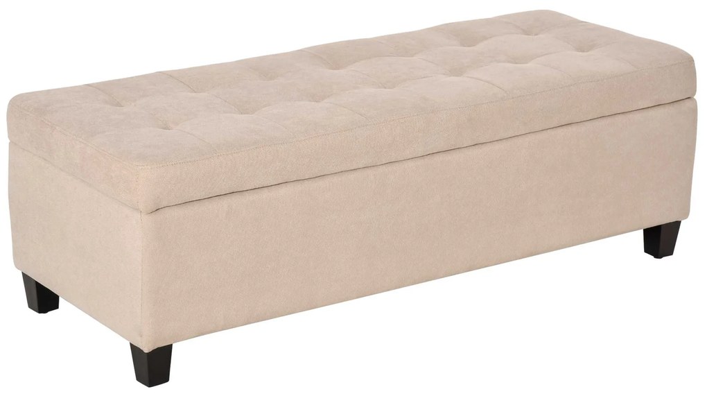 HOMCOM Banco Armazenamento Acolchoado Estofado Linho Tampa Abertura 125x49x415 cm Design Moderno Elegante Bege | Aosom Portugal