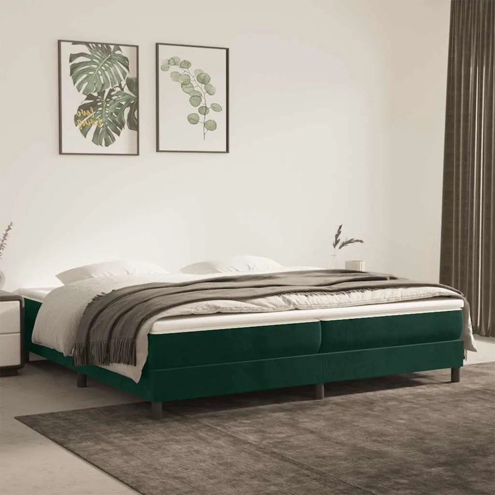 vidaXL Estrutura de cama com molas 200x200 cm veludo verde-escuro