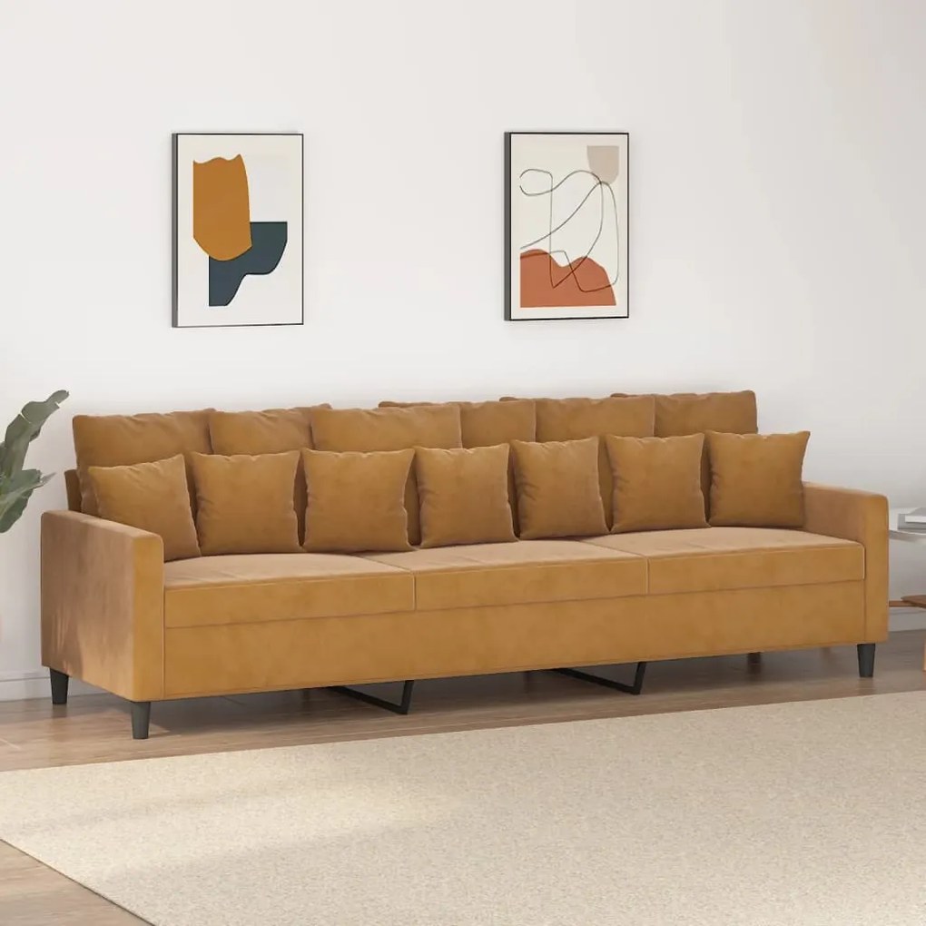 vidaXL Sofá de 3 lugares 210 cm veludo castanho