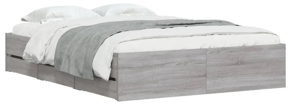 Estrutura de cama c/ gavetas derivados madeira cinza sonoma